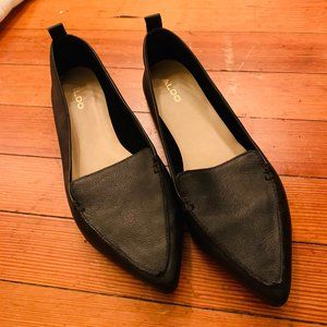 Aldo Follona Pointed Black Leather Loafers